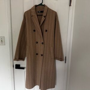 Zara Women's Brown Pinstripe Coat